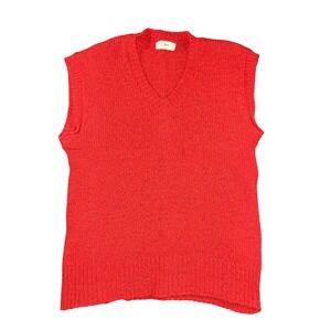 LL Bean Sweater Vest Mens Large Red Wool Blend V Neck Knit Pullover Classic